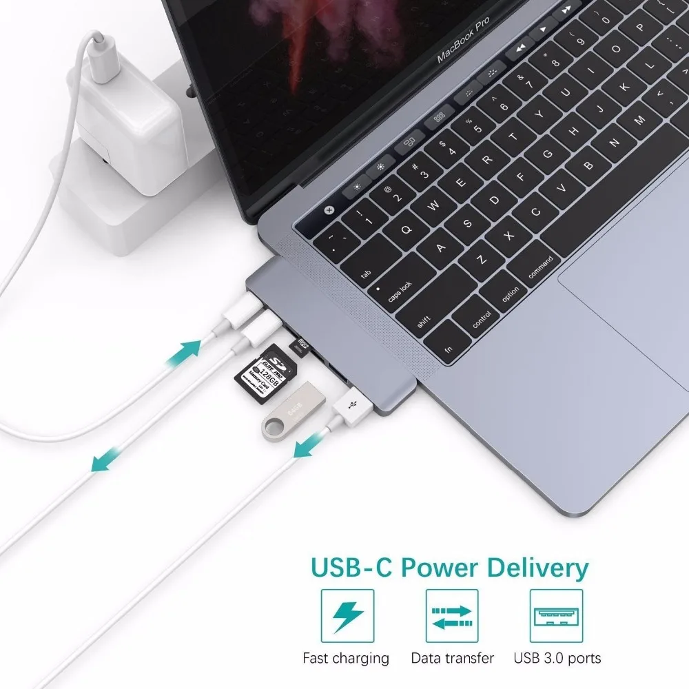 New For Macbook New Pro 13 15 Touch Bar typc-C 3.0 Combo to USB-C Charging + 2 Ports USB 3.0 +SD / TF Slot Card Reader Adapter New For Macbook New Pro 13 15 Touch Bar typc-C 3.0 Combo to USB-C Charging + 2 Ports USB 3.0 +SD / TF Slot Card Reader Adapter