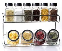 Alta calidad bajo precio condimento botellas caja de condimentos de 10 traje de sabor suministros de cocina de vidrio botellas de acero inoxidable 6 colores