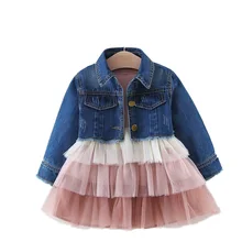 Горячее предложение! Распродажа! Платье принцессы с изображением кексов для маленьких девочек+ джинсовое пальто комплекты из 2 предметов детская одежда весенне-Осенняя детская одежда для маленьких девочек