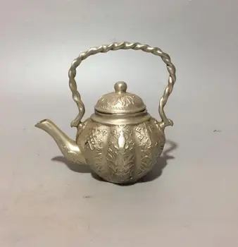 

Collection white copper eight treasure small teapot crafts