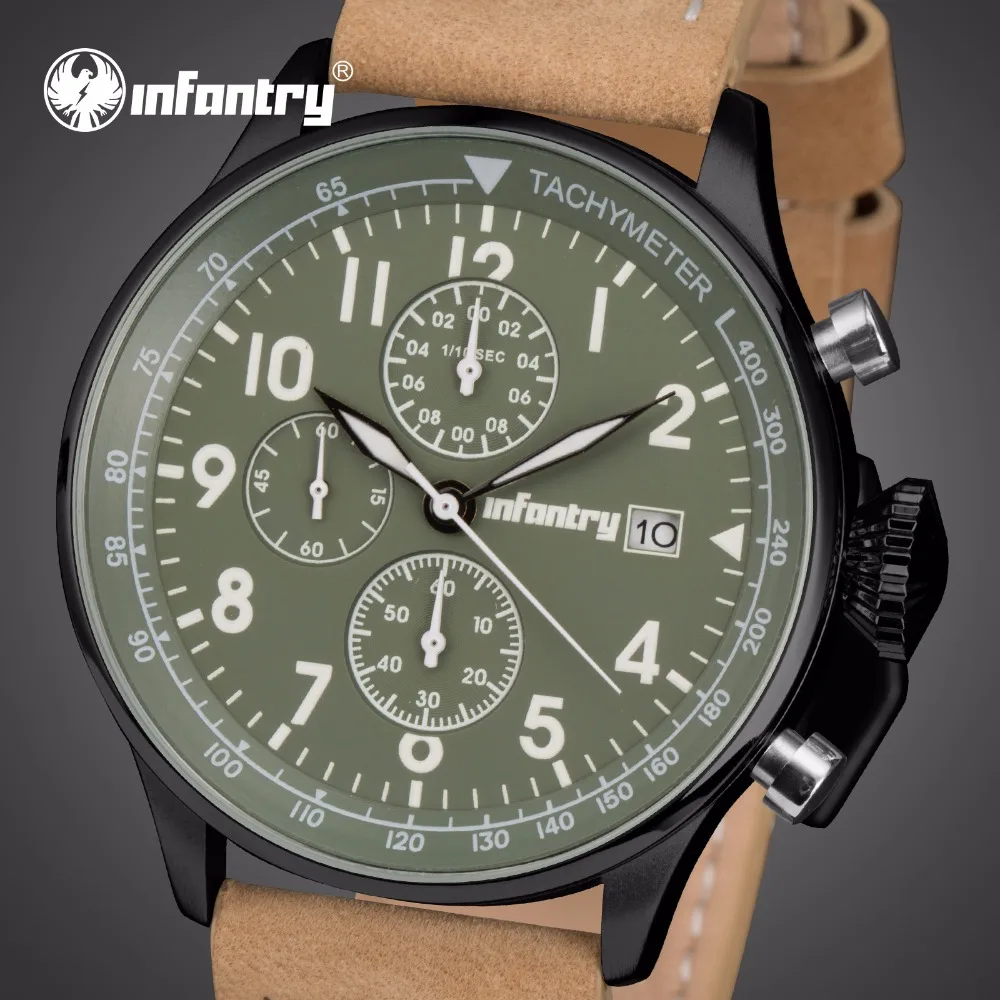 

INFANTRY Mens Watches Top Brand Luxury Military Watch Men Daytona Green Tactical Chronograph Leather Watches Relogio Masculino