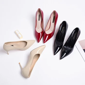 

2019 summer new fine with patent leather wild pointed high heels shallow mouth women's shoes
