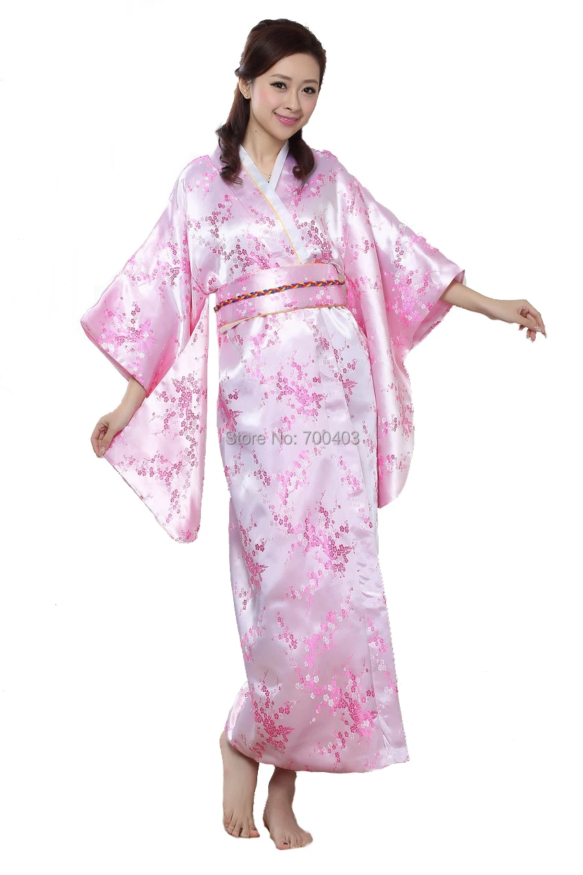 Women Pink Japan Kimono Robe Yukata Costume Spa Sauna Clothing Loose