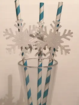 

Glitter Snowflake Christmas winter wedding brithday Stripe Paper Straws Gender Reveal baby shower tea party straw