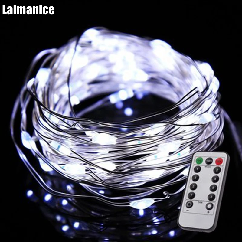 

5M 50 LED Silver Copper Wire Fairy String Lights With Remote Controller 3 AA Battery Powered Waterproof Outdoor Garden Garland