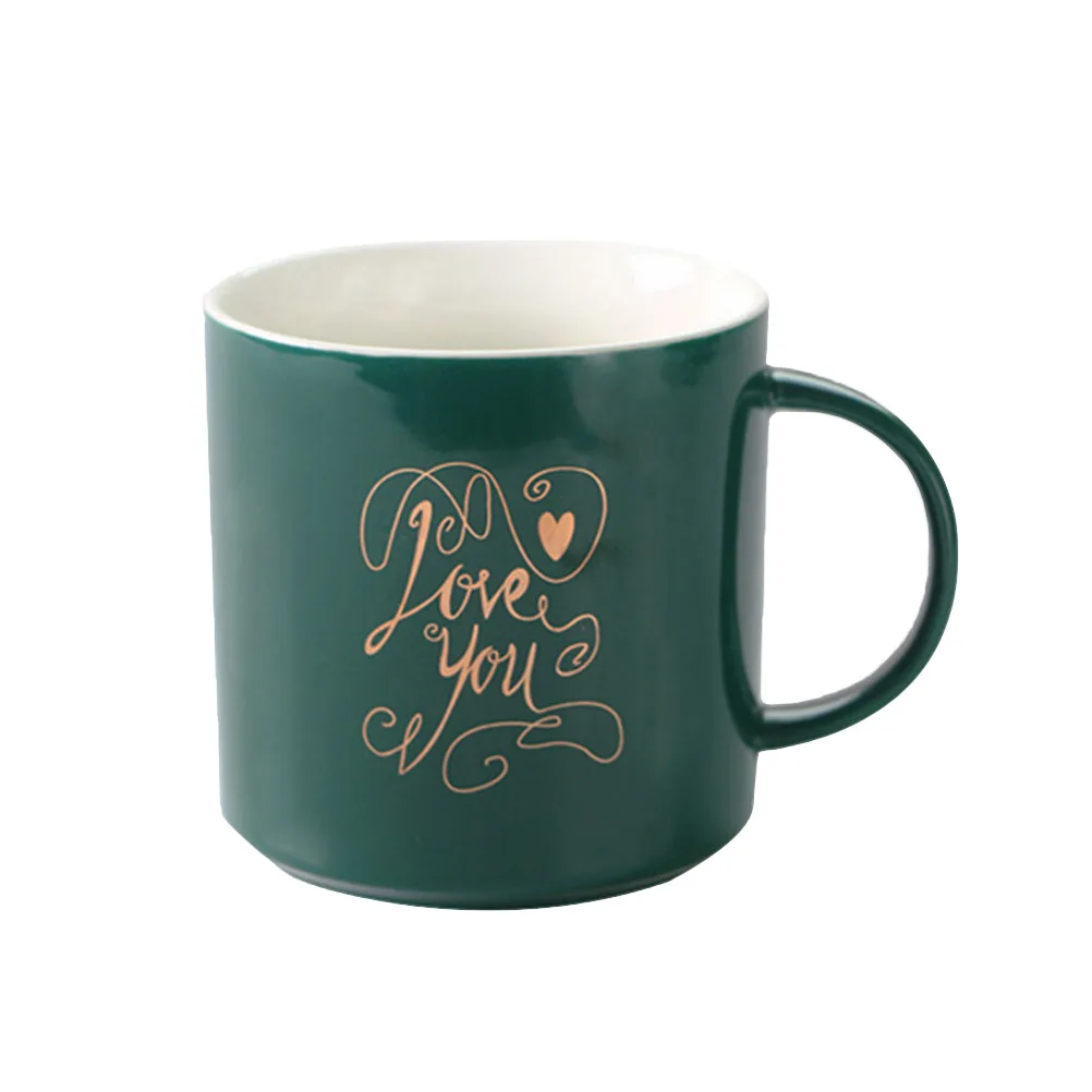 

1 PC Unique Coffee Mug Personality Water Drinking Cup Nordic Style Ceramic Office Coffee Milk Cup 301-400ml(Green Gold)