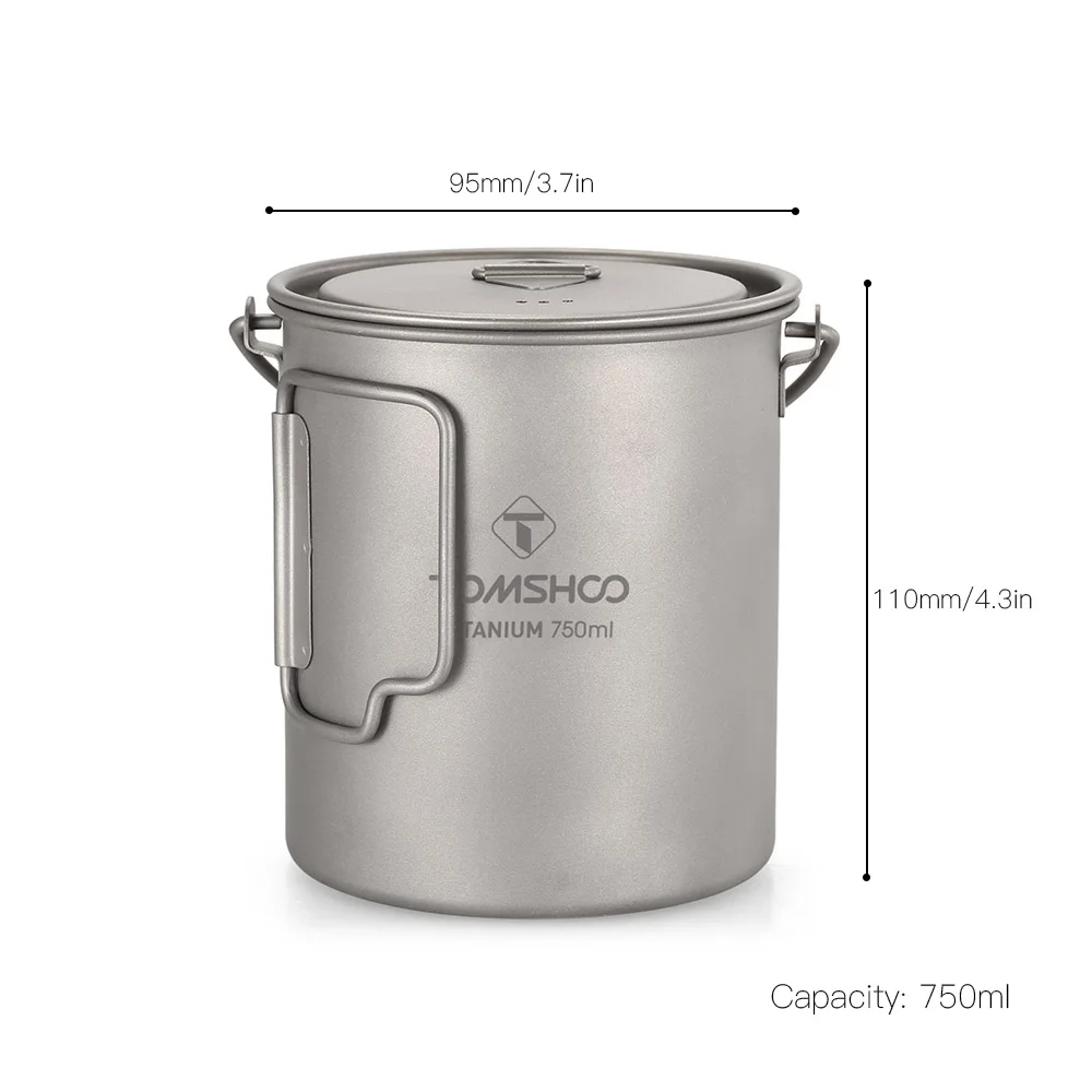 Титановый горшок TOMSHOO 750 мл с крышкой и складной ручкой|camping pot|titanium potcooking pot camping |