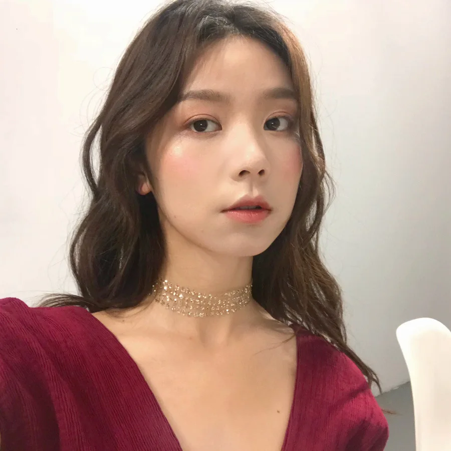 

European American Minimalist Gold Color Invisible Shiny Sequins Wide Rope Choker Necklace for Women Girls Wedding Party Jewelry