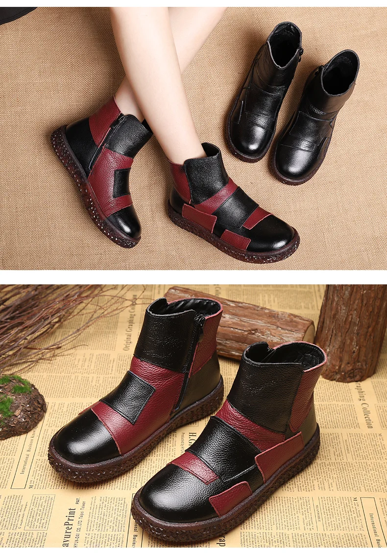 GKTINOO/; женские ботинки с мехом; зимние кожаные ботинки ручной работы; обувь на плоской подошве; Разноцветные Женские ботинки из натуральной кожи