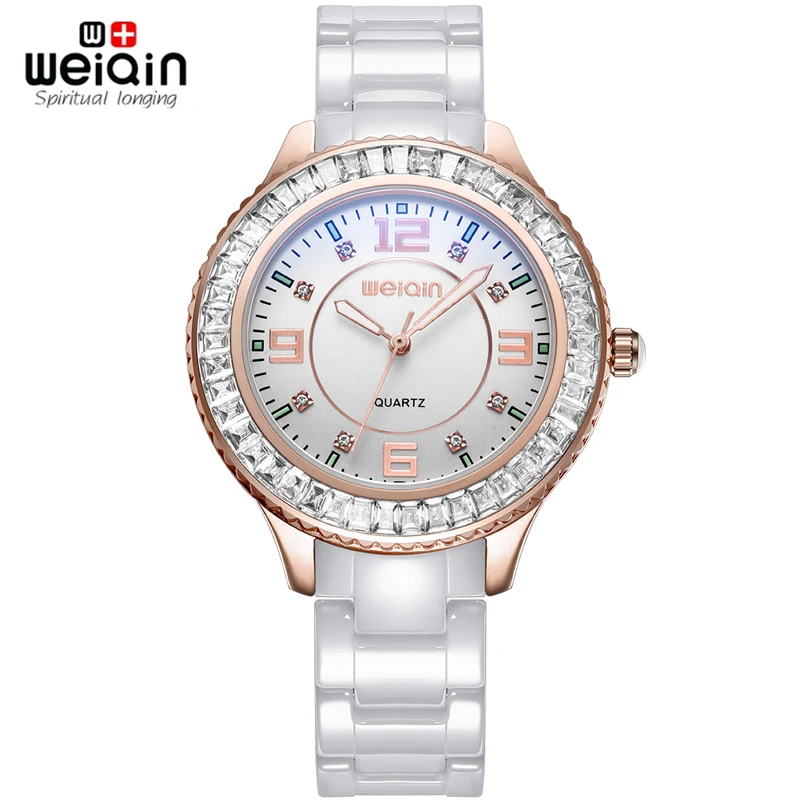 

WEIQIN New 100% Ceramic Watches Women Clock Dress Wristwatch Lady Quartz-watch Waterproof Diamond Gold Watches Luxury Brand