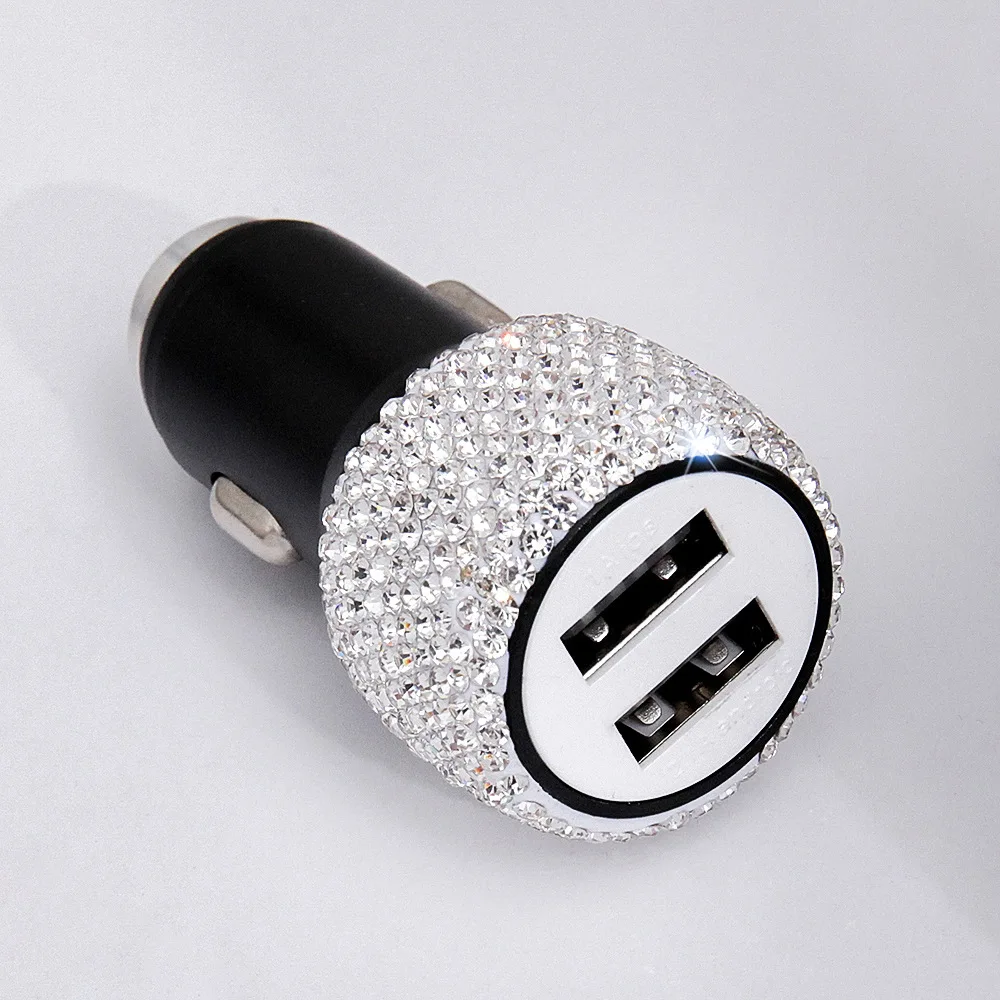 

1 Piece Car 2 in 1 Quick Charger Double USB Safety Hammer Rhinestone Diamond Car Styling Multi Color