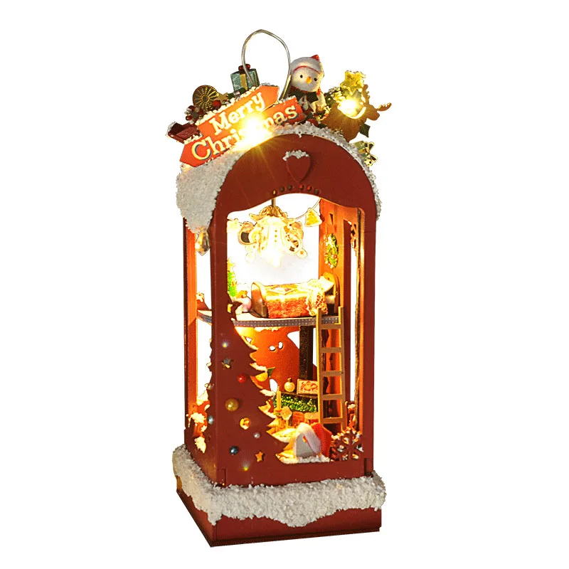 

Miniature Christmas Loft Dollhouse Furniture Accessories Kits DIY Wooden Dolls House With LED Lights Puzzle Toy Christmas Gift