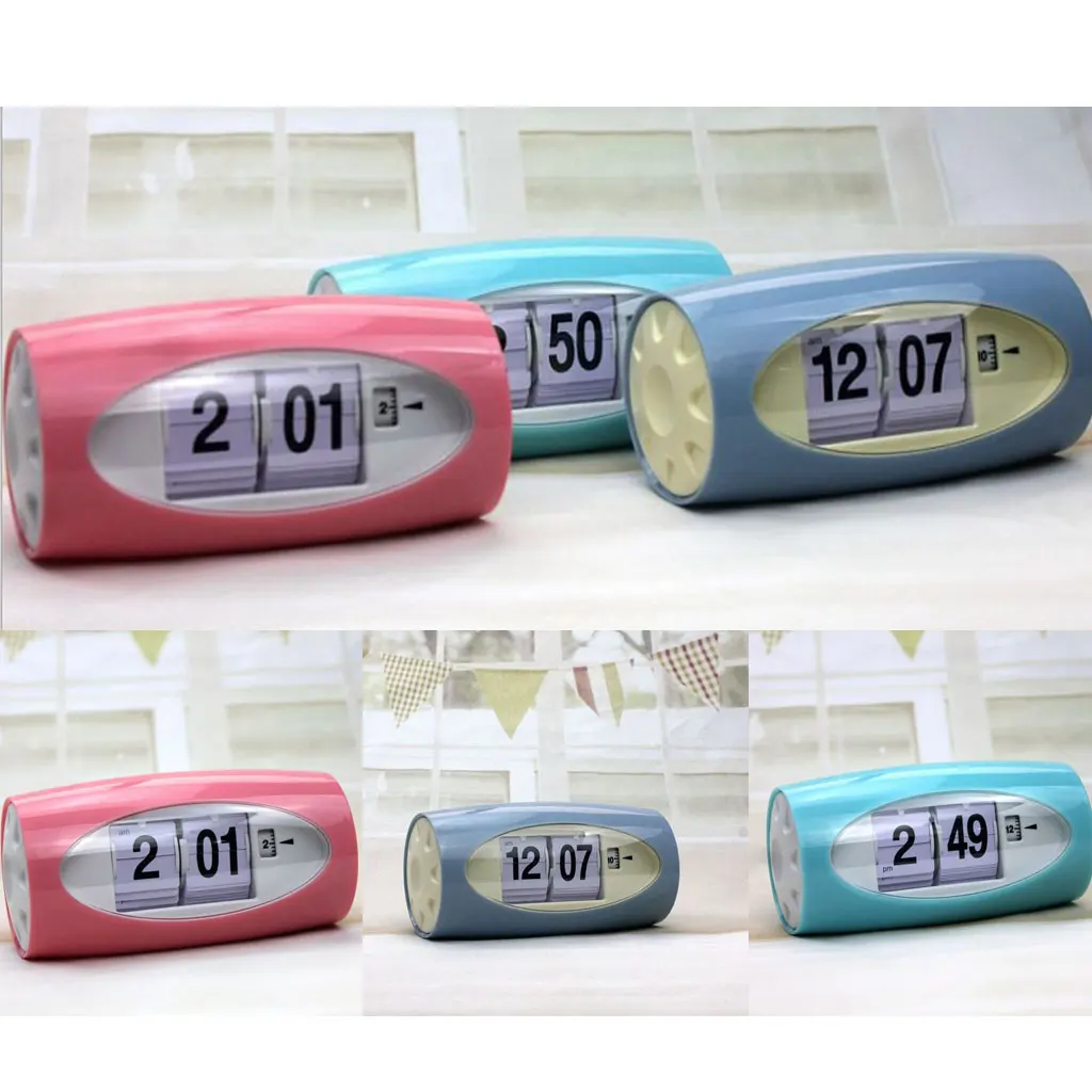 Modern Style Auto Flip Desk Clock Vintage Table Alarm Clock Modern Office Home Decor Table Clock