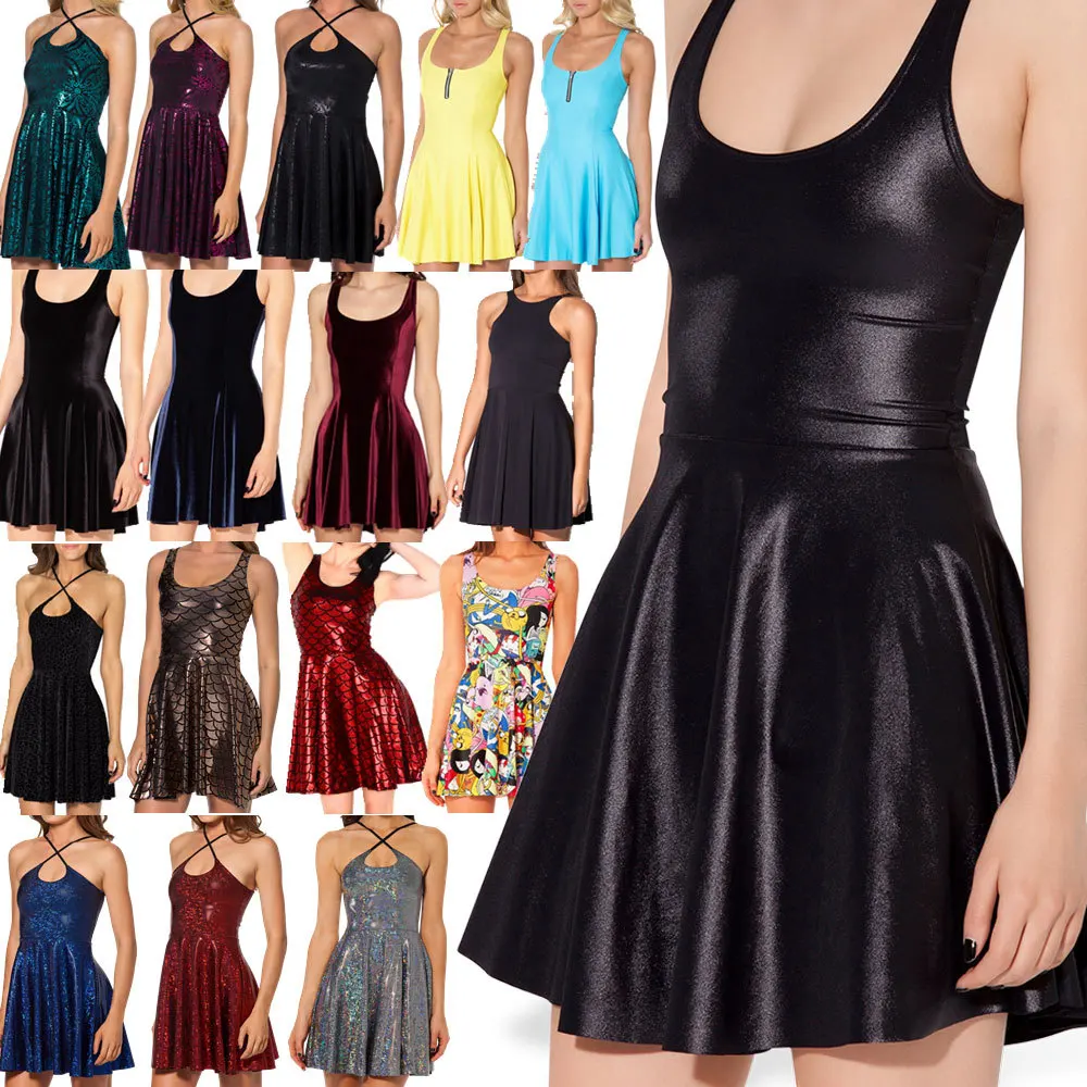 2014 Autumn Fall Dress Faux Fur Wet Look Leather Skater Dress Pleated