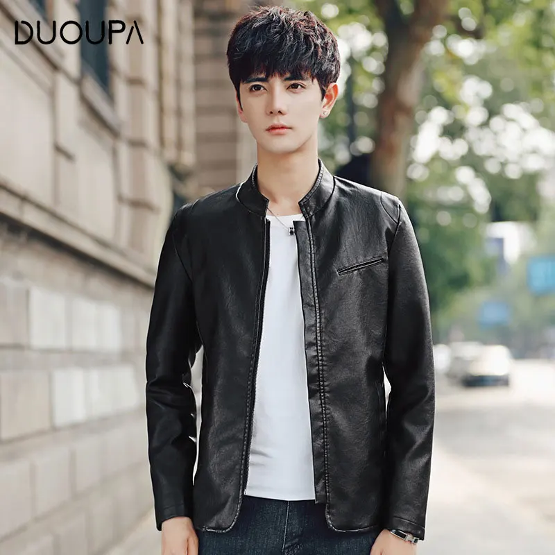 

DUOUPA Spring And Autumn Jacket New Men's Stand Collar Solid Color Coat Clothing Punk Artificial Motorcycle Hot Knight Gentleman