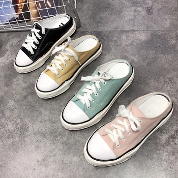 

Summer wild simple small fresh student lazy no heel half shoes flat low low sandals canvas shoes women