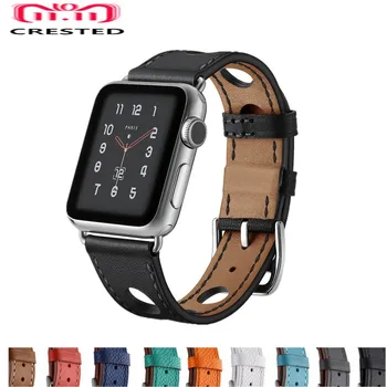 

CRESTED Genuine Leather loop For Apple Watch band 42mm 38mm iwatch series 3 2 1 Single Tour wrist bands Bracelet watchband belt