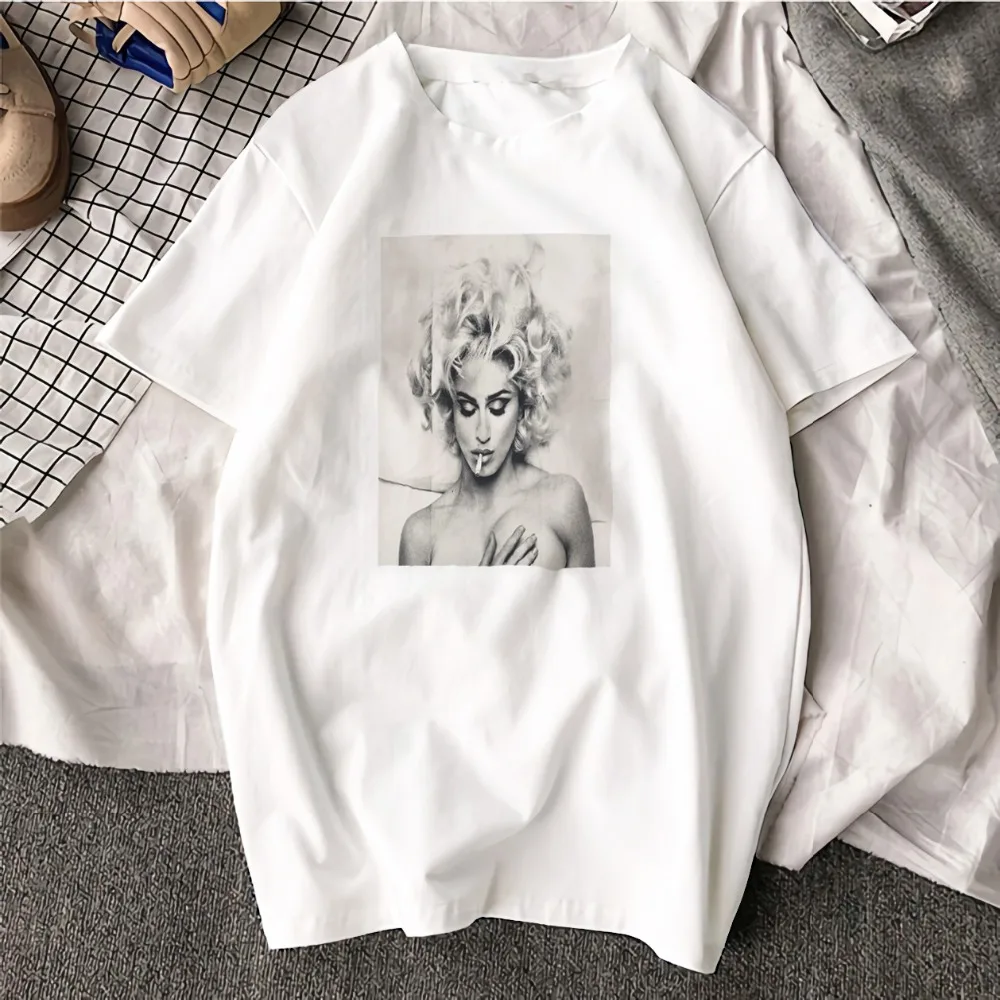 

Fashion Short Sleeve T Shirt Madonna Black and White Art Printed 100% Cotton Top Tees Casual O Neck T-Shirt Unisex TShirt