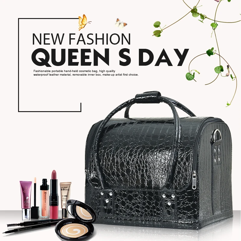 

New fashion queen portable cosmetic bag girls popular makeup bag multifunction simple box professional storage case