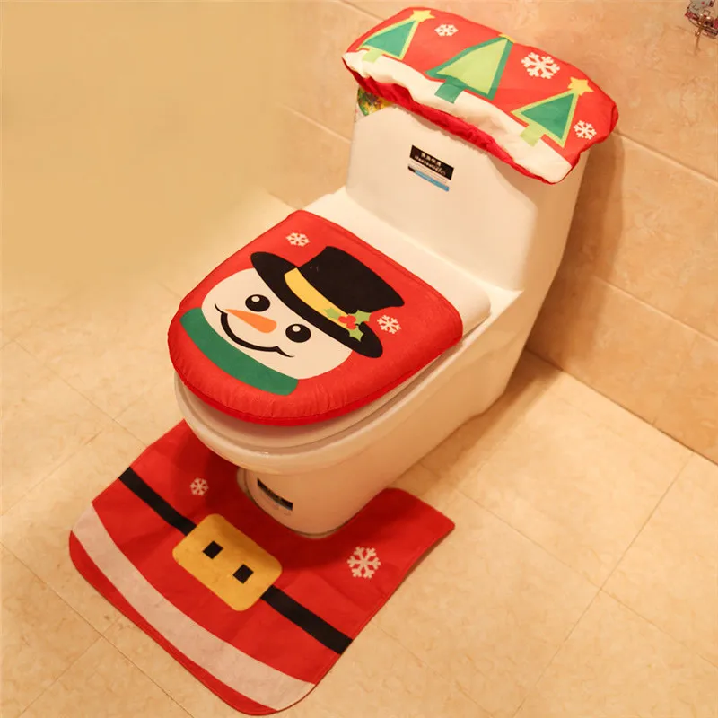 

3Pcs Christmas Decorations set Snowman Seat Cover for Toilet House Xmas Bathroom Rug Mat Set Decor