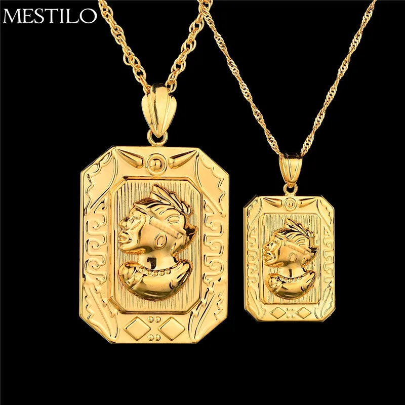 

MESTILO Punk 18KGP Gold Plate Geometric Square Portrait Head Pendant Necklaces For Women Men Egyptia Long Necklace African Joyas