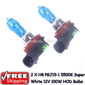 

2 x H8 PGJ19-1 12V 6000K 100W Super White Auto Car HOD Halogen Bulbs Lamps Headlight Bulbs