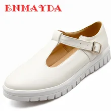 ENMAYDA New Women Buckle Strap Spring and Autumn Casual Flats Shoes Woman 3 Colors White Shoes Platform Round Toe Flats Shoes