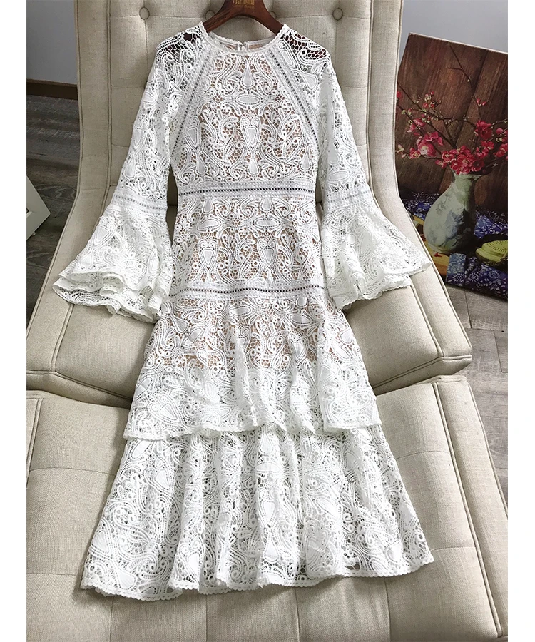 Svoryxiu элегантное белое длинное платье с вышивкой, женские модные вечерние платья с большим Расклешенным рукавом, дизайнерское осеннее платье