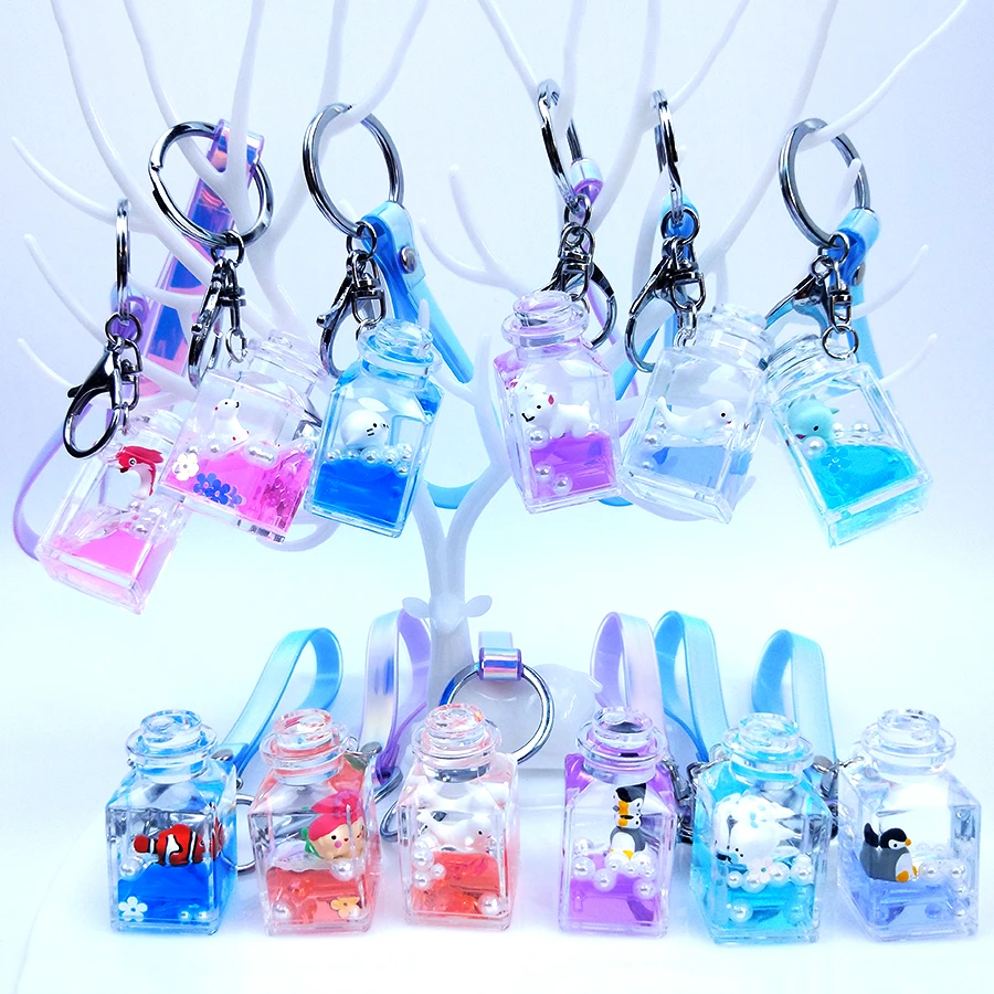 

Flow Liquid Key Chain Quicksand Acrylic Keyring Glitter Pearl Sequins Floating Keychain Couples Women Men Gift Backpack Pendant