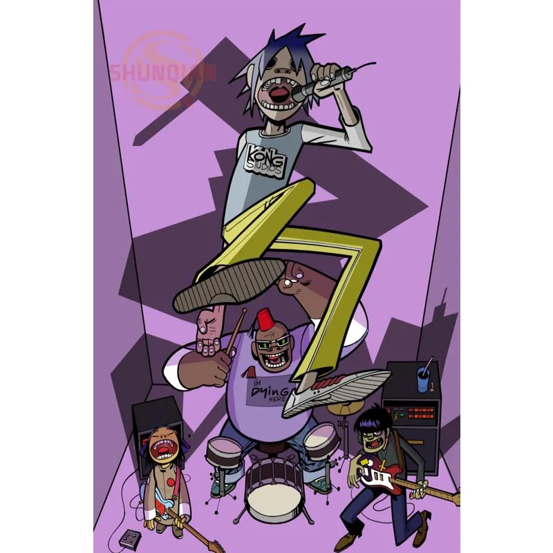 Новый мультяшный постер Gorillaz атласный на заказ тканевый настенный с принтом из