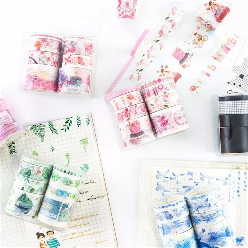 

8PCS/Set DIY Kawaii Plant Sea Washi Tape Scrapbooking Adhesive Tape Decorative Masking Tape Sticker Stationery Papelaria Escolar