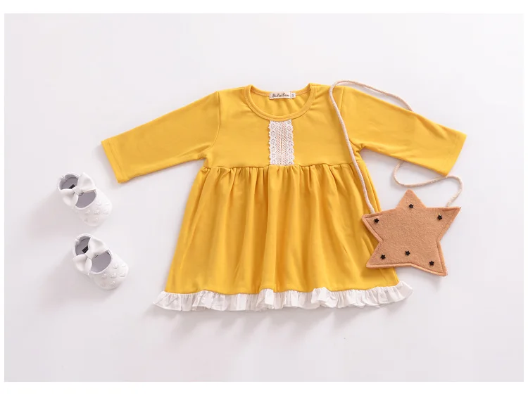 Mother nest 2018 Baby Long Sleeves Yellow Girls Dress Autumn Children Clothing Lace Cotton Toddler Dresses For Party Birthdays (25)