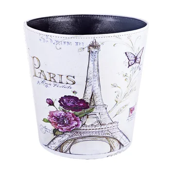 

5.5L / 7L Waterproof Leather Trash Bin Waste Container Garbage Can Paris Tower Waste Bin For Bedroom Kitchen Trash Can