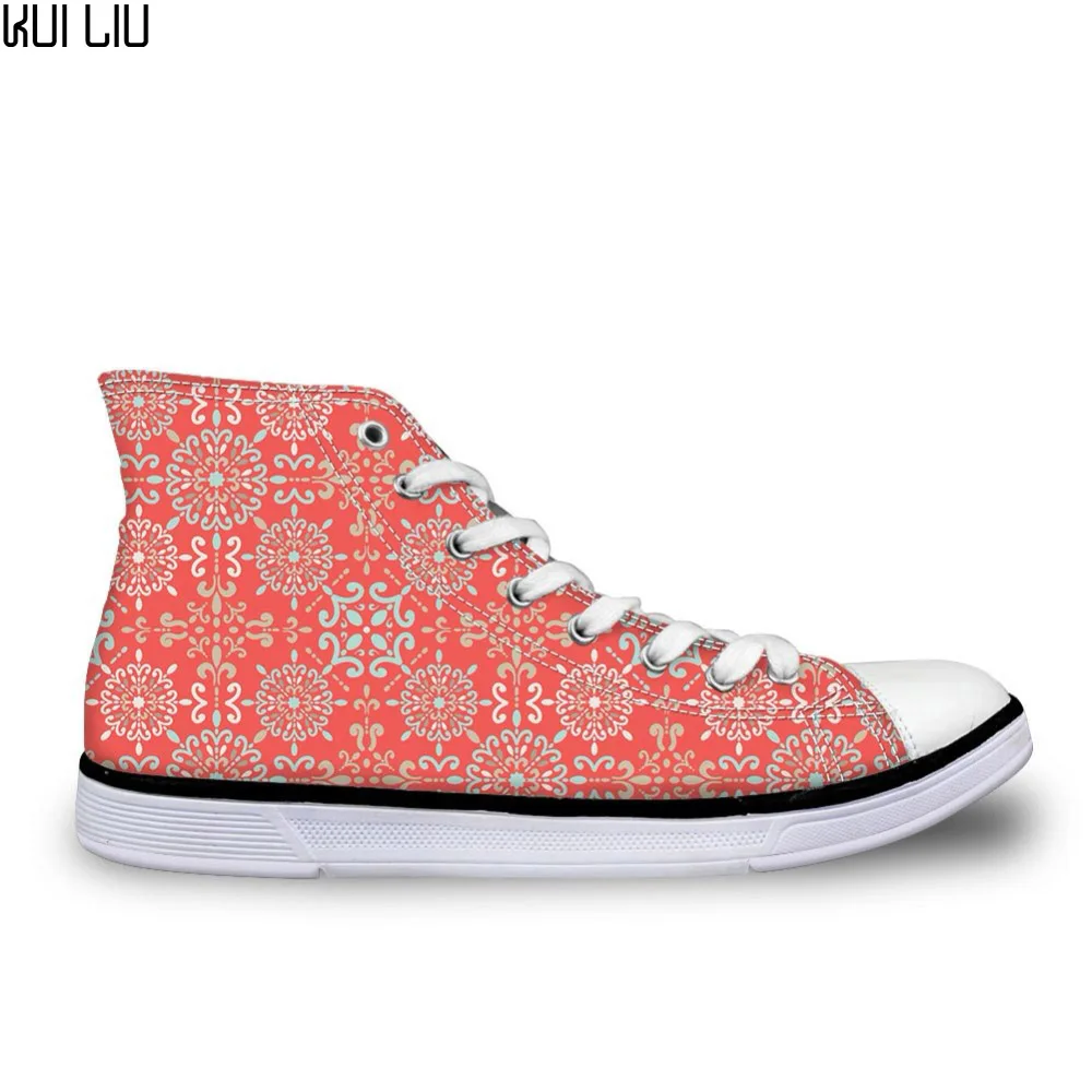 

Pastel Watercolor Moroccan Pattern Women High Top Casual Canvas Shoes Fashion Lace-up Women's Sneaker Flats Female Vulcanize