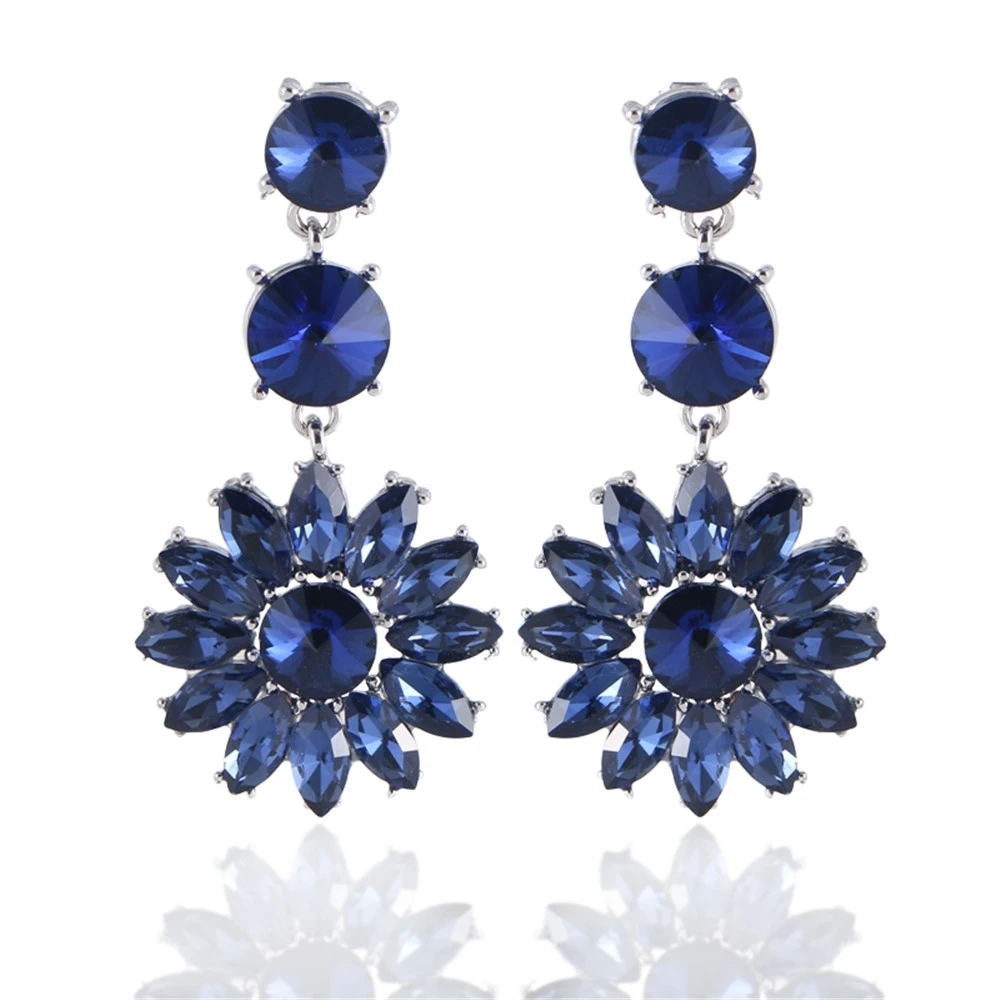 

KOMi Luxury Blue Crystal Flower Drop Dangle Earrings For Women Elegant Charm Party Wedding Jewelry I-446