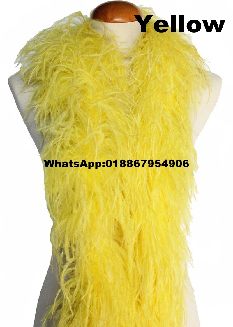 

8ply Yellow Color Dyed Luxury Ostrich Feather Boas fringes strips for wedding decorations 10meters/lot (5pc) 19 colors available