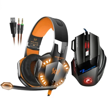 

EACH G2000 Stereo Gaming Headset Deep Bass Headphone with Mic LED Light for PS4 PC+Optical USB Mouse Game Mice DPI
