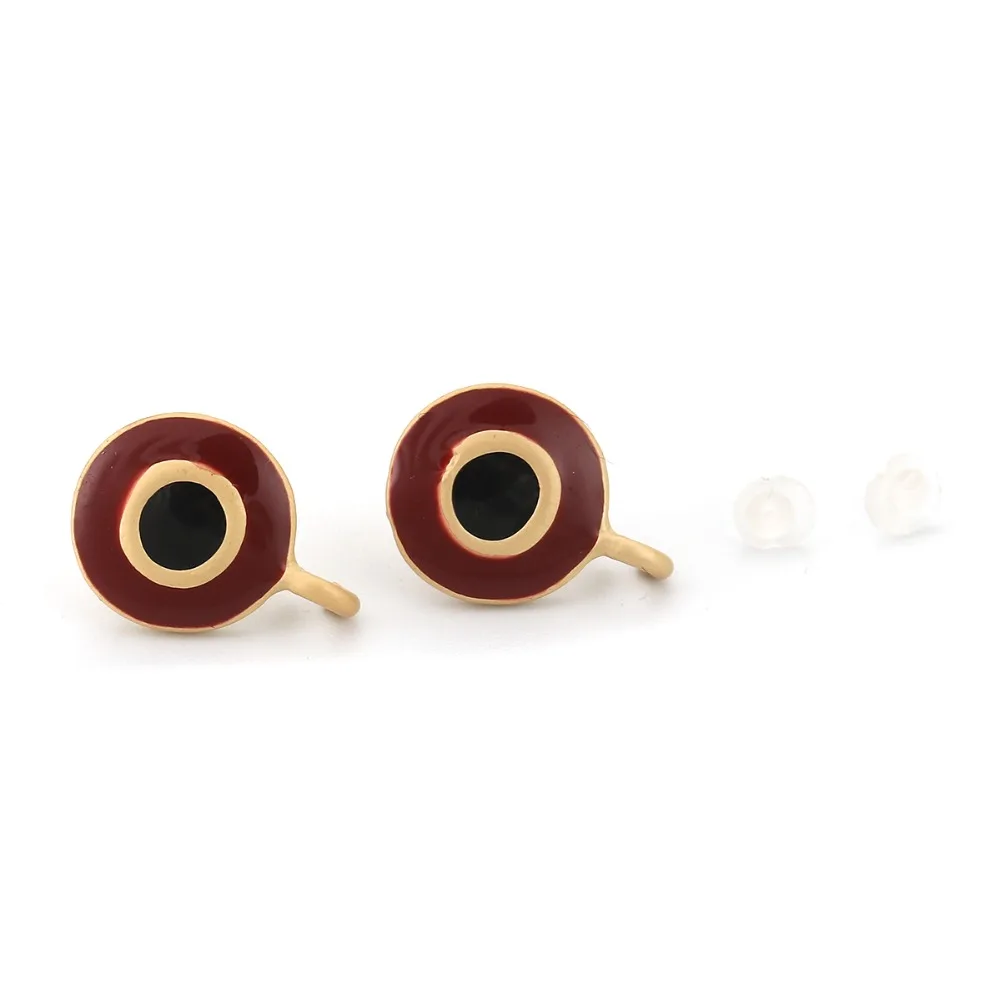 

DoreenBeads Zinc Based Alloy Ear Post Stud Earrings Findings Round Matt Gold Wine Red Eye W/ Loop Enamel 16mm x 11mm, 10 PCs