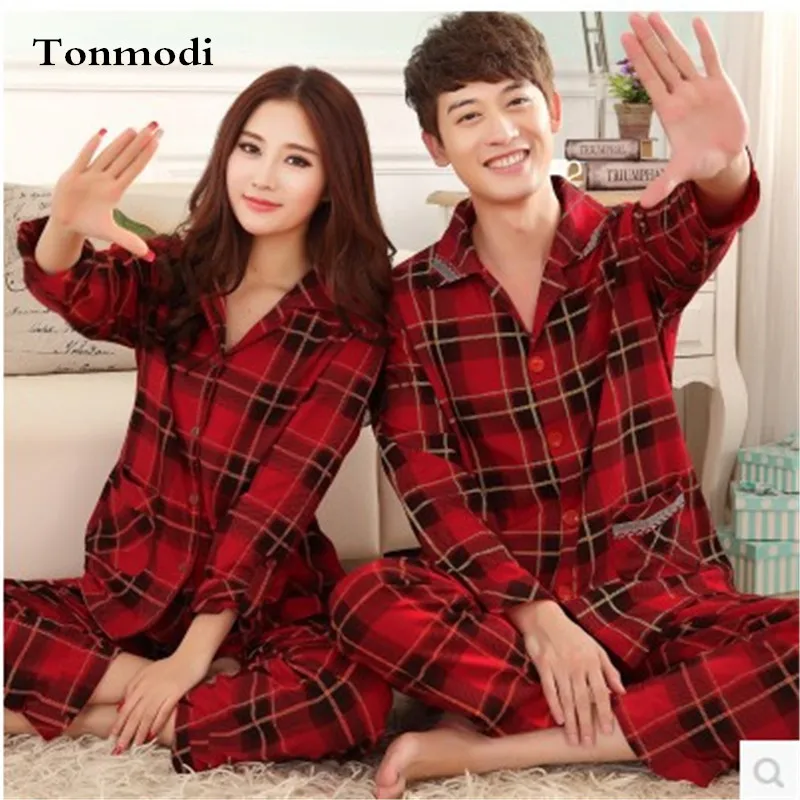 

Pajamas Women Spring And Autumn Red Festive Men Sleepwear lovers Pyjamas 100% Cotton Long-sleeve Women Lounge Pajama set