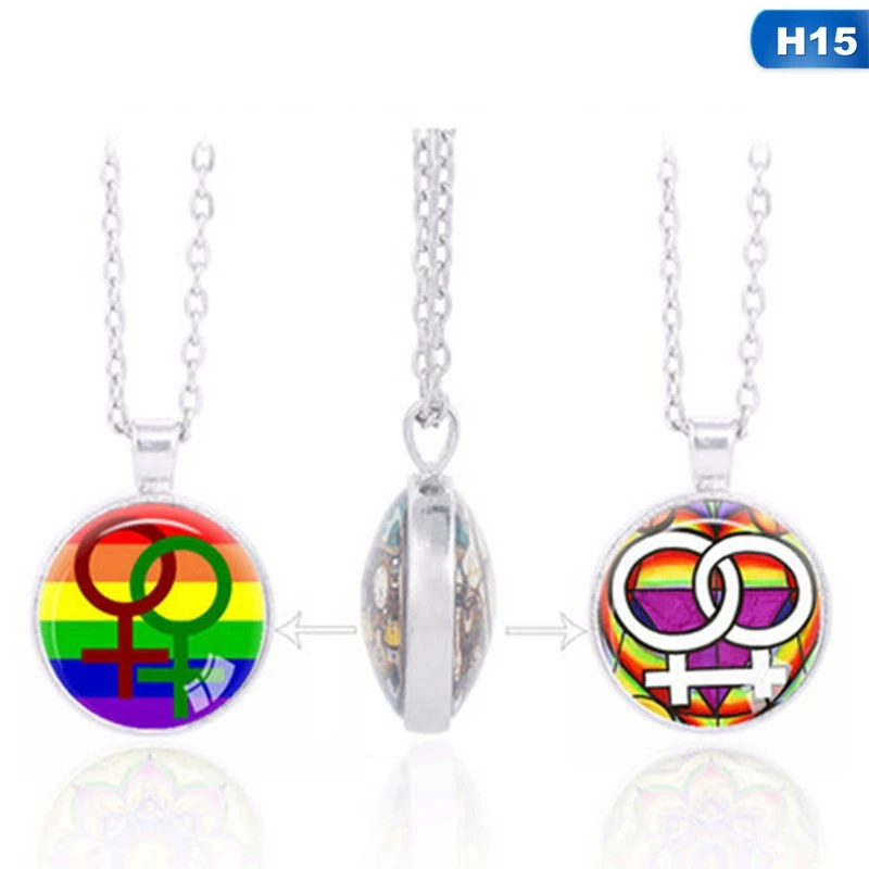 Двухстороннее ожерелье с подвеской для геев Прайд Мода LGBT Collares Радужный цветной узор талисманы Bijoux длинноцепочечный котел - Окраска металла: 15