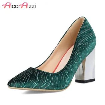 

ZALAVOR Size 32-44 4 Colors Women High Heel Shoes Thick Heels Shine Women Pumps Ornate Shoes Lady Party Footwear
