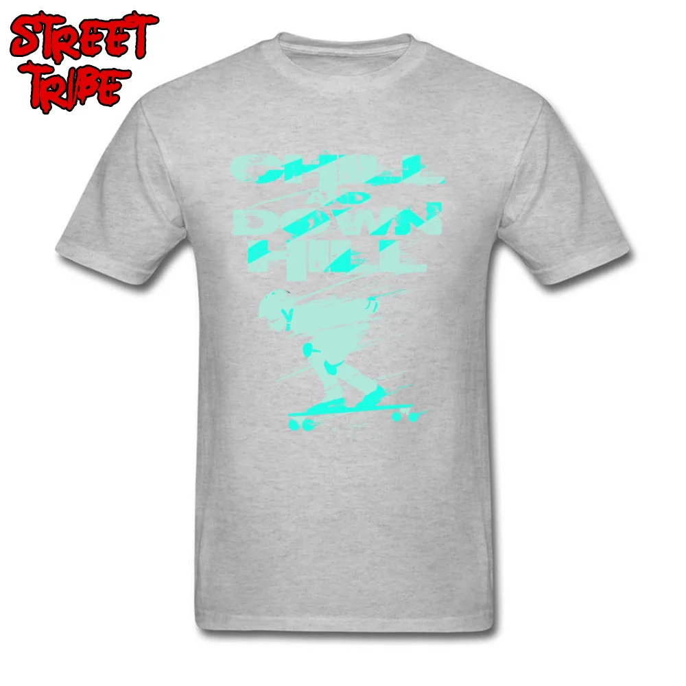 Custom Casual Tops T Shirt for Men 2018 Popular NEW YEAR DAY Crew Neck 100% Cotton Fabric Short Sleeve Tshirts Summer Tee-Shirts Chill And Down Hill Skateboarding  grey