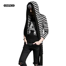 Männer mit kapuze t-shirt mode asymmetrie gestreiften splice strickjacke tees hemd männlich casual t-shirt mantel punk gothic clothing