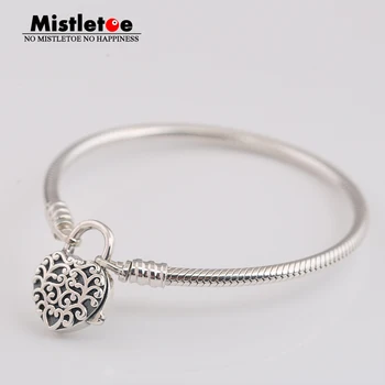

Mistletoe Authentic 925 Sterling Silver Smooth Silver Padlock Bracelet, Regal Heart Eurpeon Jewelry