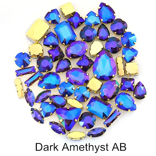50 шт. разноцветные стразы в форме кристалла AB с когтями, Золотое металлическое основание, швейные камни для ювелирных изделий B1138 - Цвет: Dark Amethyst AB