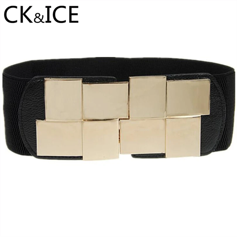 CK&ICE Luxury Faux Leather Elastic Band Belts Women Asymmetric Metal