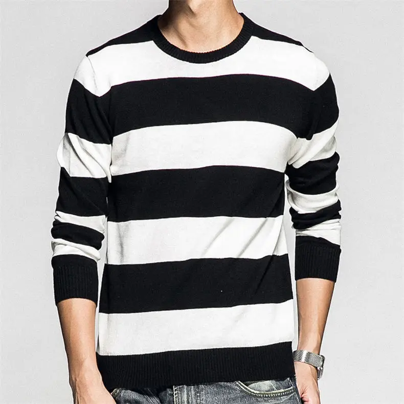 2018 New Men Sweater Pullovers Cotton knitted Sweater Jumpers Spring Autumn Winter Striped Knitwear Male Sweater Black Gray Navy-01