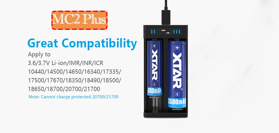 XTAR VC4S красочный VA ЖК-экран 3A зарядное устройство используется для IMR литий-ионная аккумуляторная батарея 18650/26650/10440/16340 - Цвет: MC2 Plus