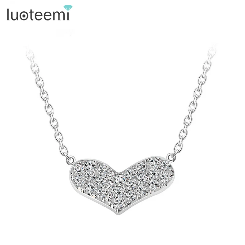 LUOTEEMI Heart font b Pendant b font font b Necklace b font Luxury Cubic Zirconia Crystals