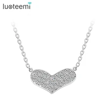 LUOTEEMI Heart Pendant Necklace Luxury Cubic Zirconia Crystals Micro Paved Fashion Jewelry Women Love Valentines Gift